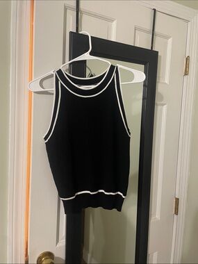 Black Tank Top with White Contrast Trim - Sleek Knit Tank